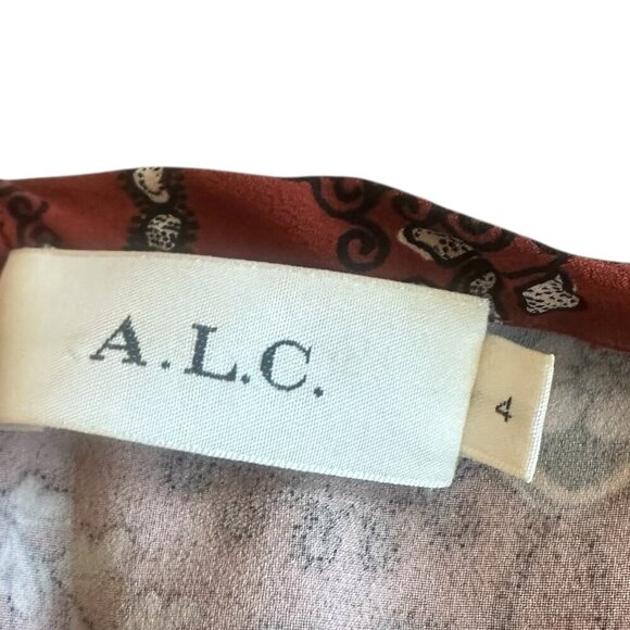 A.L.C. Spencer 100% Silk Floral Print Mini Dress Short Sleeve High Neck Size 4 - Picture 14 of 14